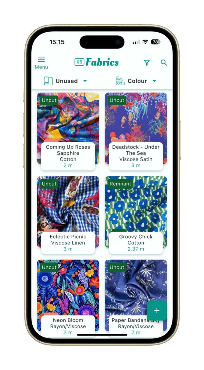 Stash Hub fabric catalogue screen